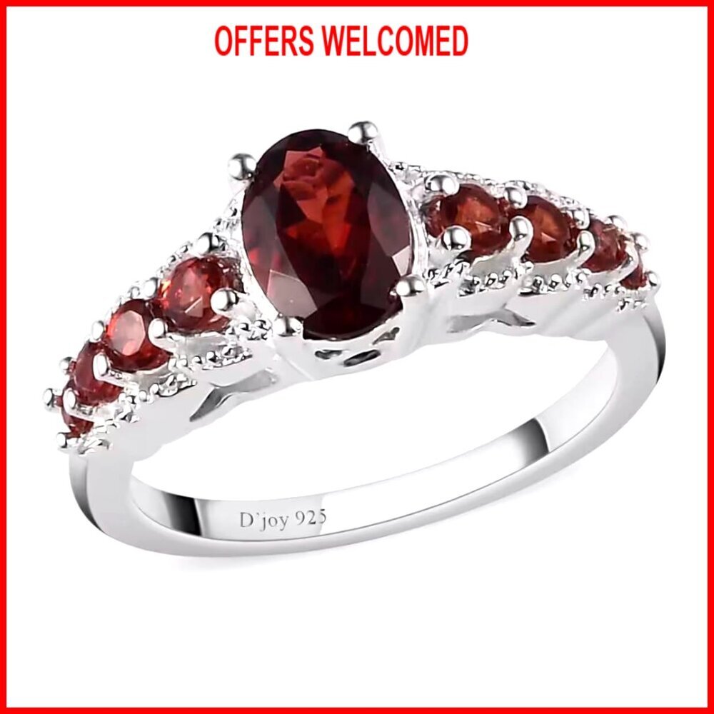 9 Stone Garnet Ring in 925 Sterling Silver